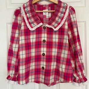 Tach Clothing Pink Cotton Flannel Plaid Blouse